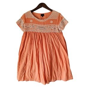 Berenice Embroidered Babydoll Dress Coral Orange Cotton‎ Boho Women's Size 38